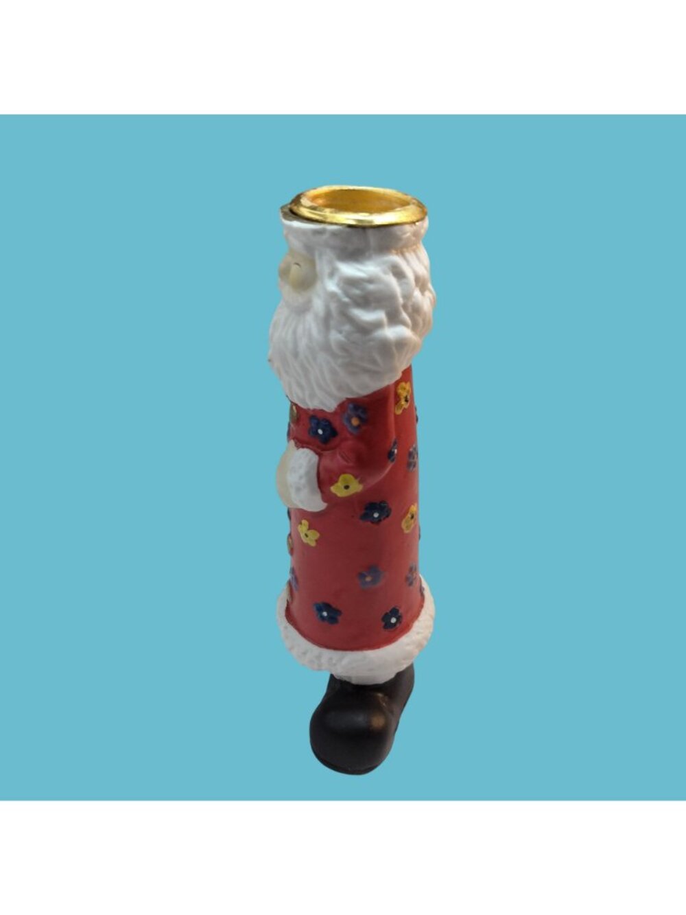 Flower Power Santa Claus Candle Holder Figurine Boho Hippie Christmas Red White - Picture 4 of 7